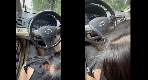 Em gái mưa thích bú mút trên xe ô tô